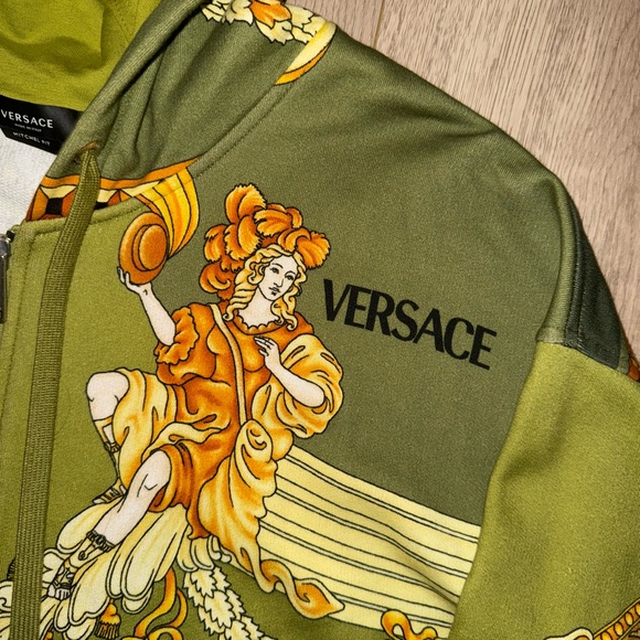 Versace Olive Green Medusa Renaissance Print Full Zip Hoodie (RARE) - Picture 2 of 13